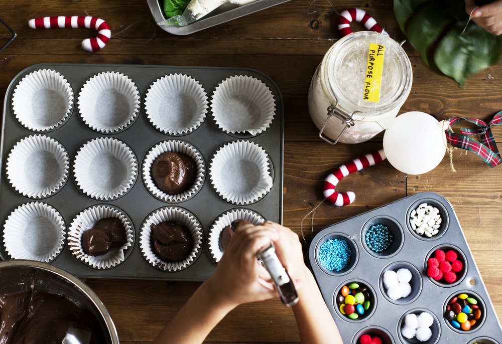 Messy kitchen counter from baking cupcakes