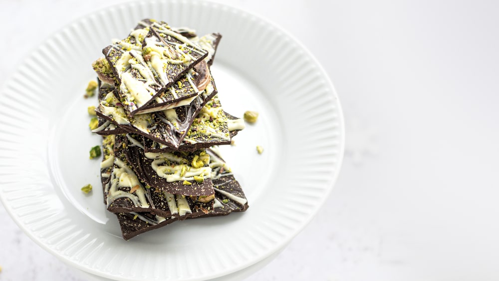 Keto chocolate on white plate.